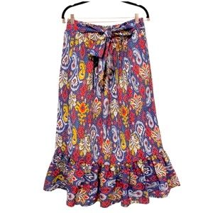 Anthropologie ikat abstract maxi skirt with pockets and tie size medium